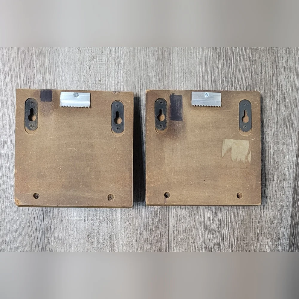 Distressed Wood & Metal Flower Wall Plaques w/ Hooks Set of 2